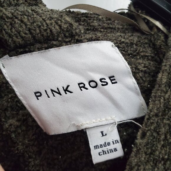 Pink Rose Women's Olive Polyester Plush Knit X-Back Soft V-Neck Sweater Size‎ L - Picture 3 of 6